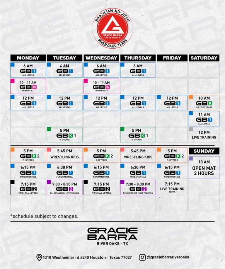 Schedule - Gracie Barra Brazilian Jiu-Jitsu In River Oaks Texas